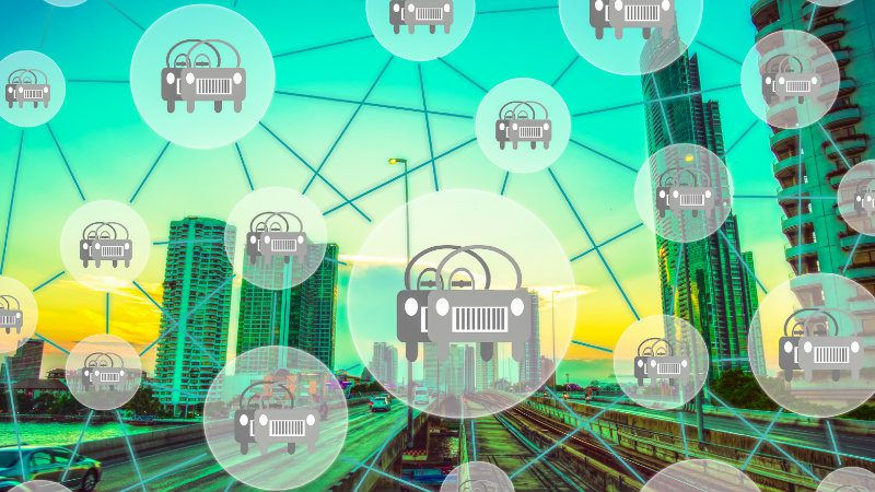 Illustrazione di un profilo urbano caratterizzato da innovazione tecnologica ed energetica