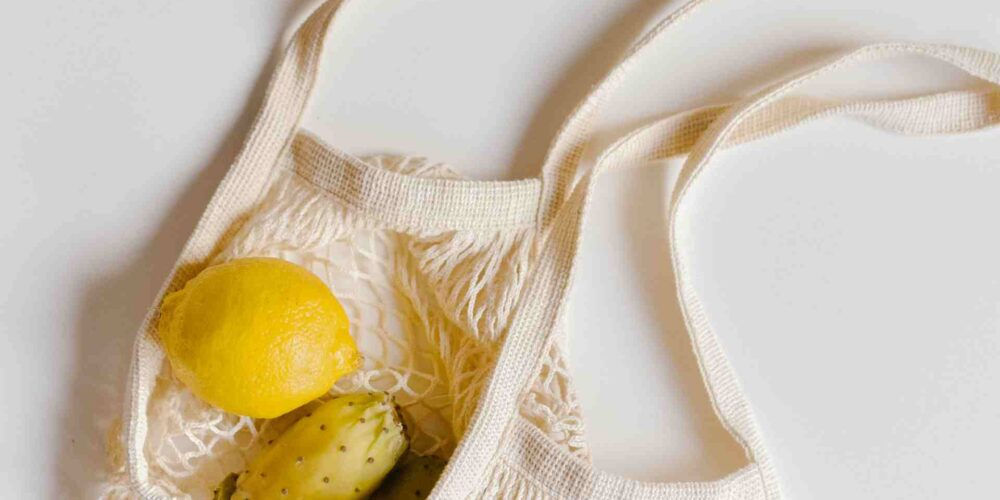 Una borsa in tela con dei limoni per l’International Plastic Bag Free Day