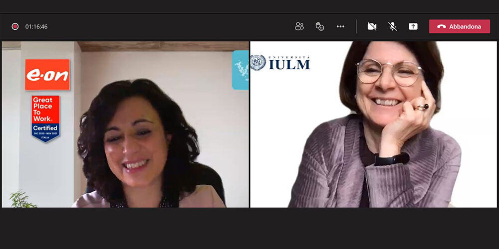 Un frame della diretta web con una responsabile comunicazione E.ON e una docente IULM Milano